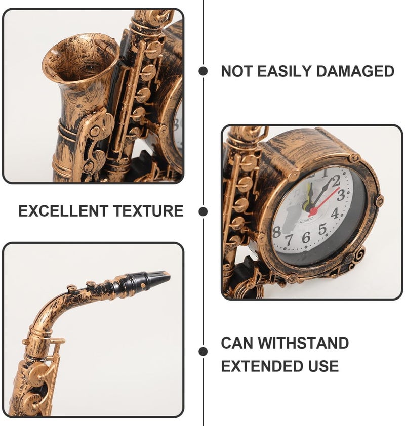 ABOOFAN Saxophone Shaped Alarm Clock Vintage Metal Round Silent Desktop Table Clock Home Décor for Bedroom Office with Retro Style - Image 3