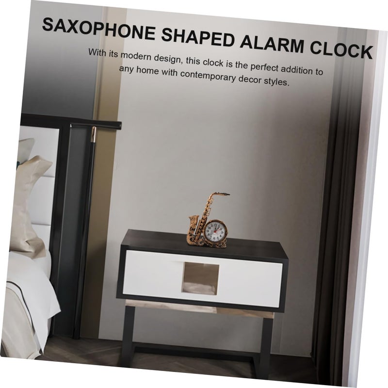 ABOOFAN Saxophone Shaped Alarm Clock Vintage Metal Round Silent Desktop Table Clock Home Décor for Bedroom Office with Retro Style - Image 4