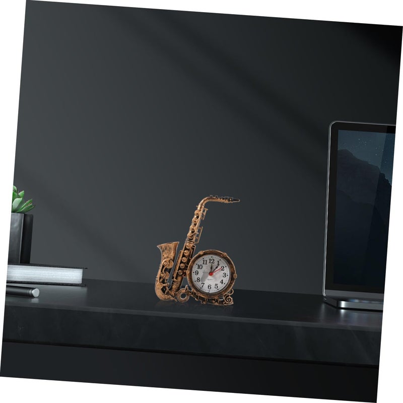 ABOOFAN Saxophone Shaped Alarm Clock Vintage Metal Round Silent Desktop Table Clock Home Décor for Bedroom Office with Retro Style - Image 5