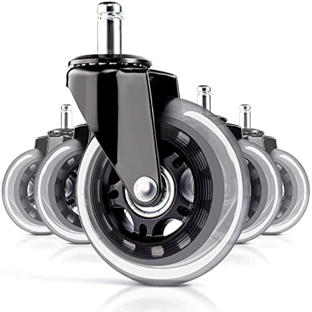 Bellveen 3 inch Black Polyurethane Caster Wheels Office Chair Wheels Set of 5