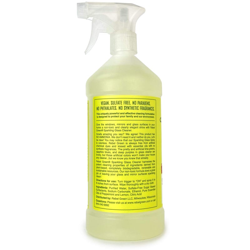 Rebel Green Sparkling Glass Cleaner - Streak Free Glass Cleaner Spray - Natural Glass & Surface Spray for Windows, Mirrors, & More - Scented with Peppermint & Lemon - (32 Ounce Bottles, 4 Pack) - Image 2