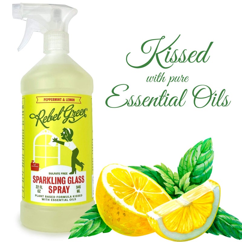 Rebel Green Sparkling Glass Cleaner - Streak Free Glass Cleaner Spray - Natural Glass & Surface Spray for Windows, Mirrors, & More - Scented with Peppermint & Lemon - (32 Ounce Bottles, 4 Pack) - Image 3