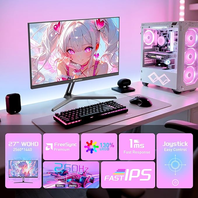 SANSUI 27 Inch WQHD Fast IPS Gaming Monitor 260Hz 1ms AMD FreeSync Premium Black ESA-G27F6Q PRO - Image 2