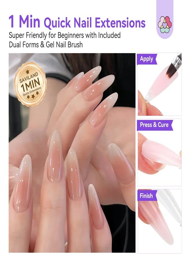 SAVILAND Poly Gel Nail Kit Starter: 4 Colors Natural Clear Poly Nail Gel with U V Lamp Slip Solution Quick Dry Nourish Nails 28 Days Durable DIY Salon Home Use - Image 3