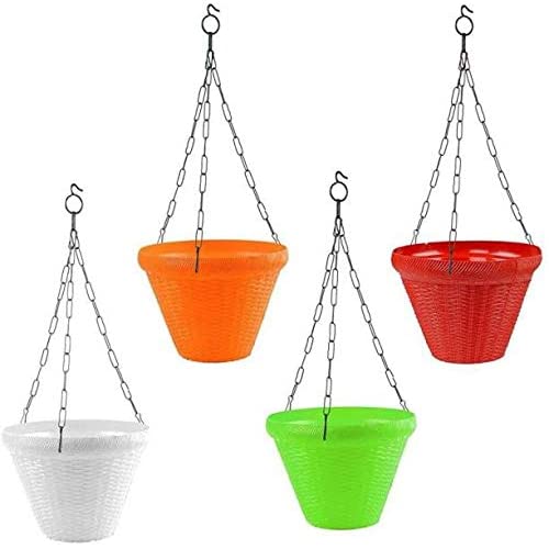 Bianco Multicolor Juhi Round Hanging Pot, Beautiful Hanging Flower Pots, Hanging Planter, Plant Containers Set, Plastic Hanging Pots Set for Garden, Balcony (Pack of 4) (9 Inch) - Image 1