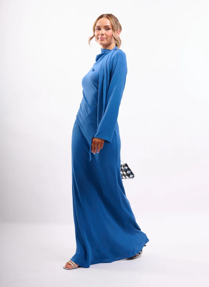 Faia royal blue Long Sleeve Maxi Dress with Scarf Detail in Blue for Women | Best Price UAE
