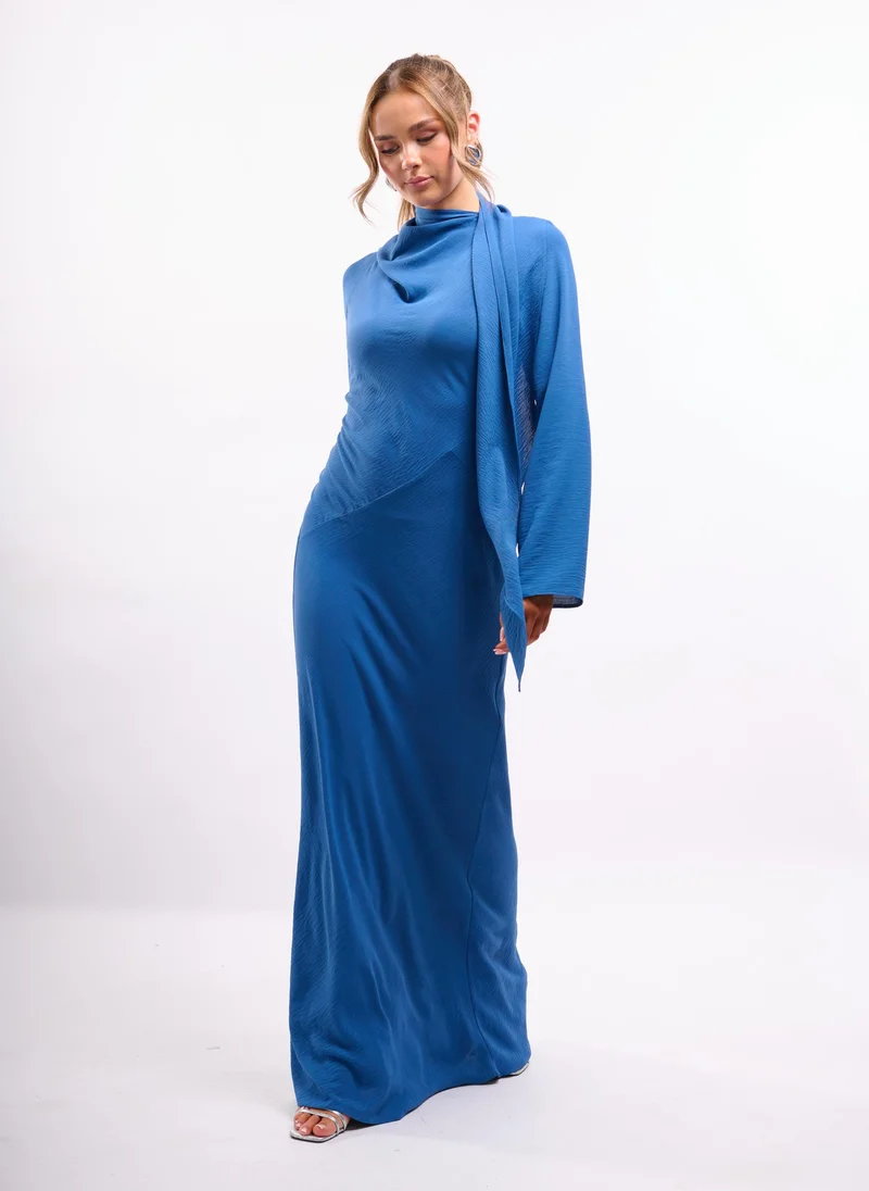 Faia royal blue Long Sleeve Maxi Dress with Scarf Detail in Blue for Women | Best Price UAE