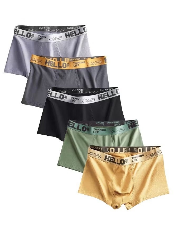 مجموعة من 5 قطع من ملابس داخلية بوكسر وشورتات رجالية من Hello Sort، مصنوعة من القطن المطاطي القابل للتنفس والماص للرطوبة، بتصميم عصري منخفض الارتفاع - Image 1
