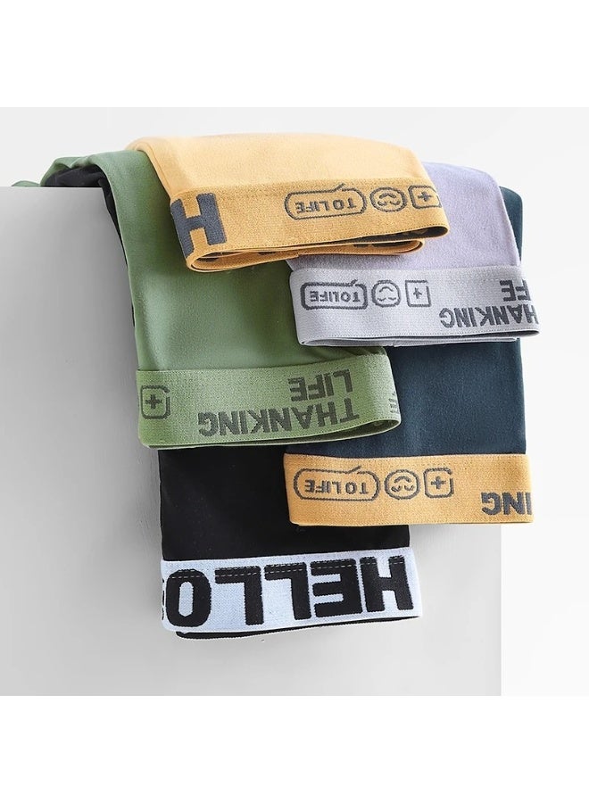 مجموعة من 5 قطع من ملابس داخلية بوكسر وشورتات رجالية من Hello Sort، مصنوعة من القطن المطاطي القابل للتنفس والماص للرطوبة، بتصميم عصري منخفض الارتفاع - Image 4