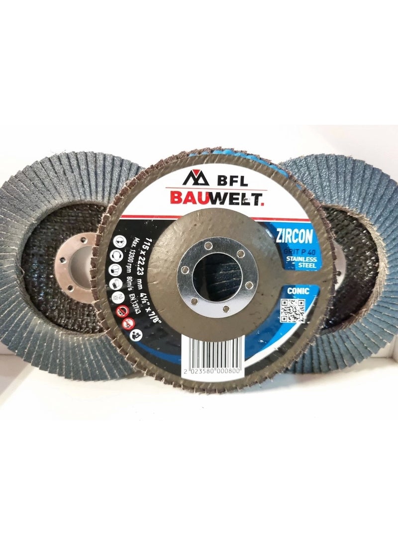Bauwelt - ÇAP115 Z040 Flap Disc Sanding Paper Inox 5 Pack - Image 1
