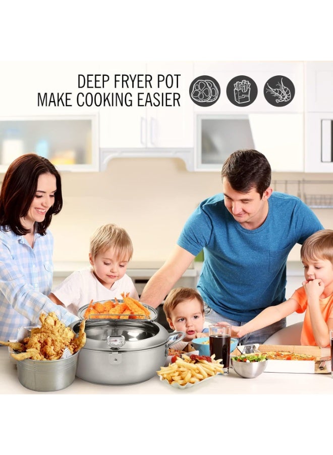 فورتي قدر قلي عميق، سعة 2.2 لتر، قدر قلي ياباني للتمبورا، مصنوع من الفولاذ المقاوم للصدأ 304، مزود بمقياس حرارة وغطاء ورف لتصريف الزيت - مثالي لقلي البطاطس المقلية والدجاج والسمك والروبيان. - Image 3