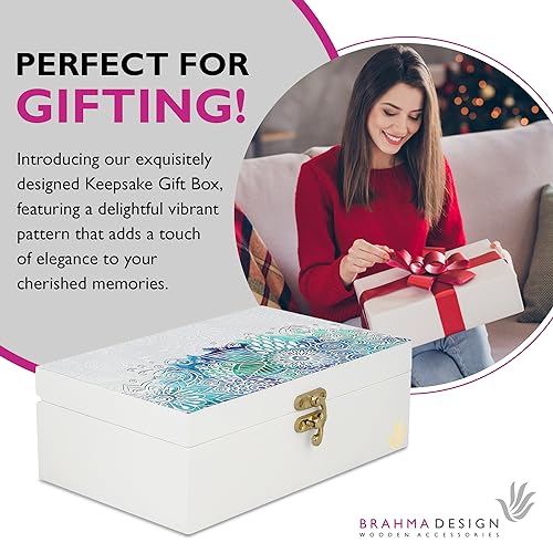 BRAHMA DESIGN Engineered Wood Decorative Gift Box For Presents, Abstract Flowers Design|Size 8" X 5" X 2.75"|Jewellery/Tarot/Knick-Knacks Storage Trunk Organiser, Gift Box For Packing - Image 4