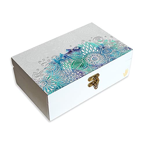 BRAHMA DESIGN Engineered Wood Decorative Gift Box For Presents, Abstract Flowers Design|Size 8" X 5" X 2.75"|Jewellery/Tarot/Knick-Knacks Storage Trunk Organiser, Gift Box For Packing - Image 1