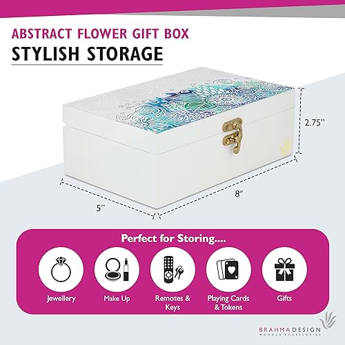 BRAHMA DESIGN Engineered Wood Decorative Gift Box For Presents, Abstract Flowers Design|Size 8" X 5" X 2.75"|Jewellery/Tarot/Knick-Knacks Storage Trunk Organiser, Gift Box For Packing - Image 2