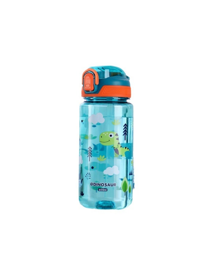 HIHILOOK 1Pcs Kids Water Bottle with Straw, 600ml, Leakproof, Shatterproof, BPA-Free Water Bottle, Portable and Durable Bottle for School, Travel, Boys, Girls, Suitable for Children, Reusable Drinking Bottle (Green Dinosaur) - Image 1
