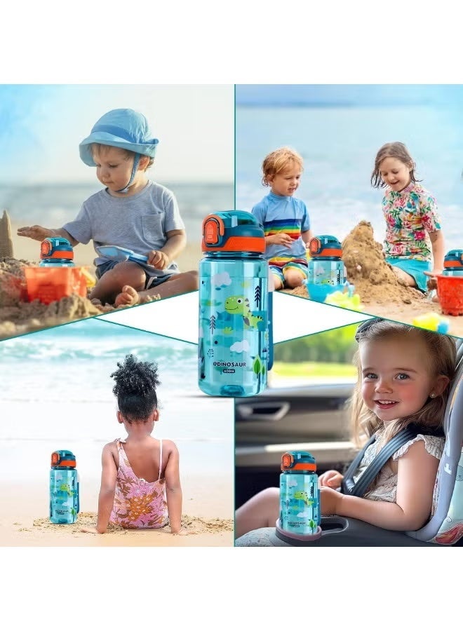 HIHILOOK 1Pcs Kids Water Bottle with Straw, 600ml, Leakproof, Shatterproof, BPA-Free Water Bottle, Portable and Durable Bottle for School, Travel, Boys, Girls, Suitable for Children, Reusable Drinking Bottle (Green Dinosaur) - Image 4
