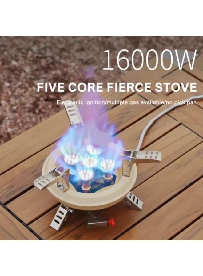 Camping Gas Burner 16000W Mini Camping Stove Portable 5 Core Power Gas Stoves Tourist Picnic Stove with Storage Bag - Image 1