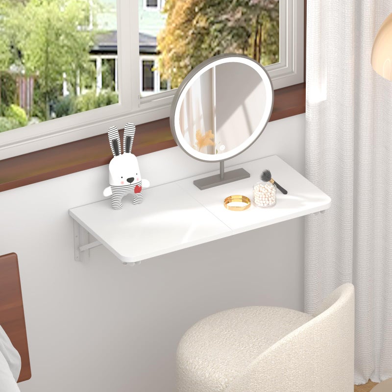 TEAMIX Wall Mounted Desk, White Folding Desk for Small Spaces Floating Shelf Organizer with Heavy-Duty Brackets for Home Office - Image 2