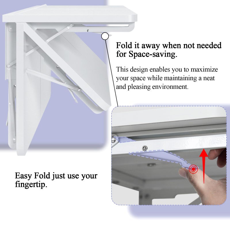 TEAMIX Wall Mounted Desk, White Folding Desk for Small Spaces Floating Shelf Organizer with Heavy-Duty Brackets for Home Office - Image 5