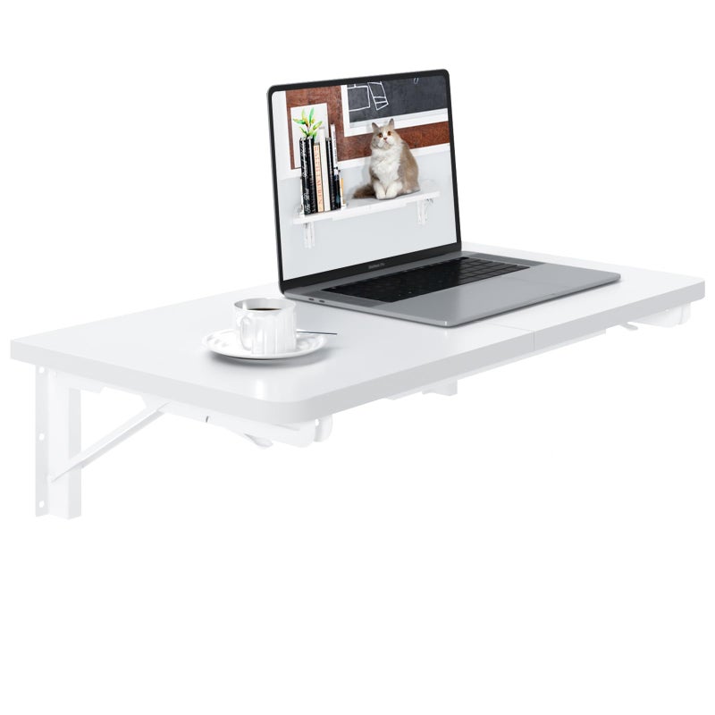 TEAMIX Wall Mounted Desk, White Folding Desk for Small Spaces Floating Shelf Organizer with Heavy-Duty Brackets for Home Office - Image 1