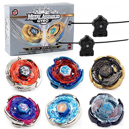 AIBREAY Gyros 6 Pieces Pack Battling Tops Metal Fusion Starter Set with Stickers Two Launchers Gift Idea Toys for Boys Kids Children Age 6 - Image 1