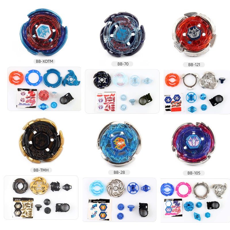 AIBREAY Gyros 6 Pieces Pack Battling Tops Metal Fusion Starter Set with Stickers Two Launchers Gift Idea Toys for Boys Kids Children Age 6 - Image 3
