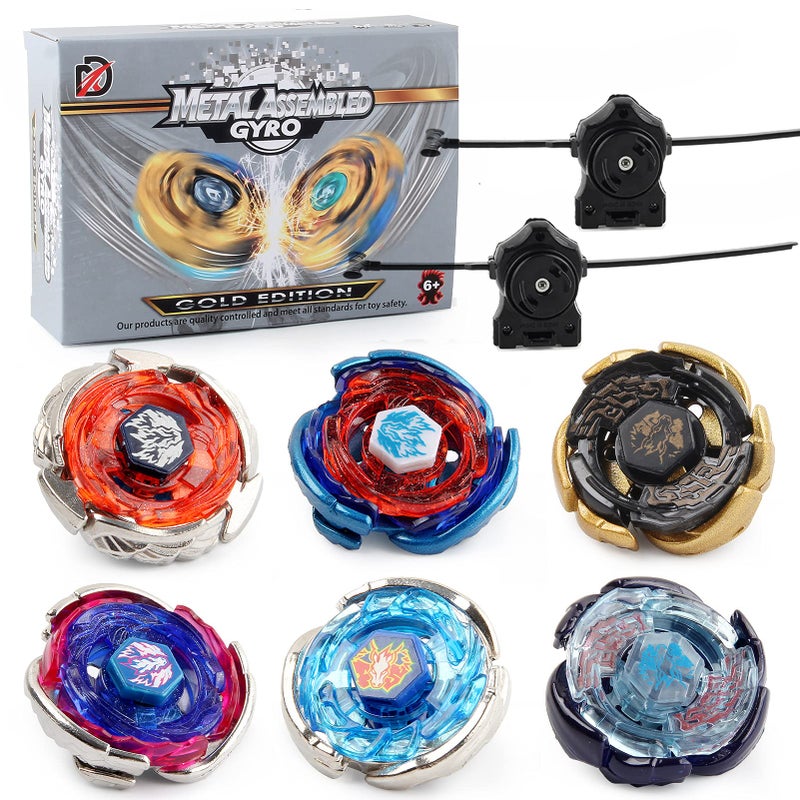 AIBREAY Gyros 6 Pieces Pack Battling Tops Metal Fusion Starter Set with Stickers Two Launchers Gift Idea Toys for Boys Kids Children Age 6 - Image 2