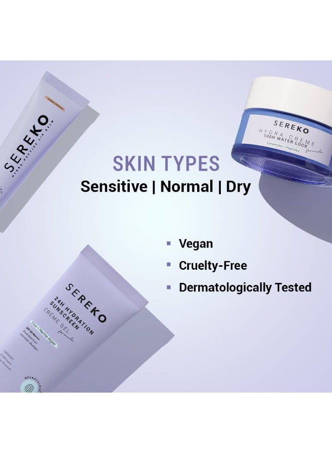 Sereko Hydra-Boost Face Combo, Hydra IOOH Moisturiser 50ml + 24H Sunscreen 50rnl + Hydra Peptide LipBalm Salted Caramel - Non Tinted 8g | For Women & Men (pack of3) - Image 2