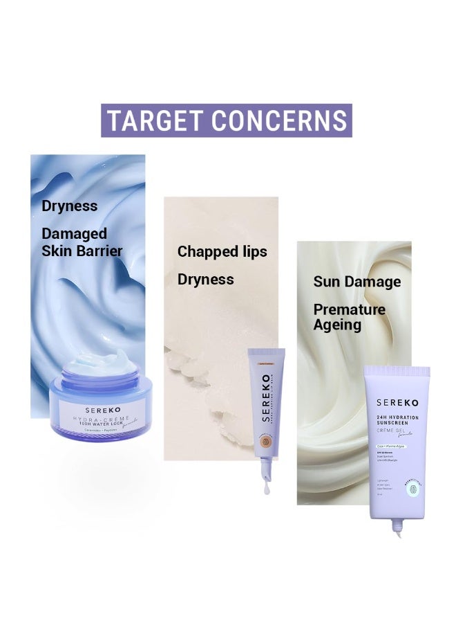 Sereko Hydra-Boost Face Combo, Hydra IOOH Moisturiser 50ml + 24H Sunscreen 50rnl + Hydra Peptide LipBalm Salted Caramel - Non Tinted 8g | For Women & Men (pack of3) - Image 4