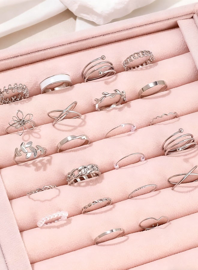 Happy D 22pcs Women's Daily Wear Bohemian Style Multi-Element Faux Pearl Geometry Vintage Ring Set - Image 4