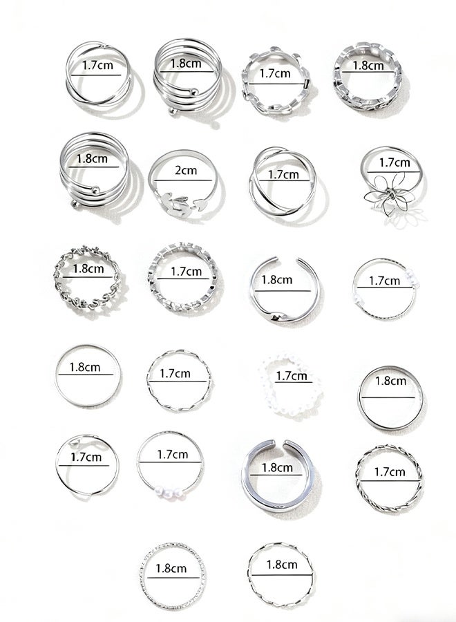 Happy D 22pcs Women's Daily Wear Bohemian Style Multi-Element Faux Pearl Geometry Vintage Ring Set - Image 3