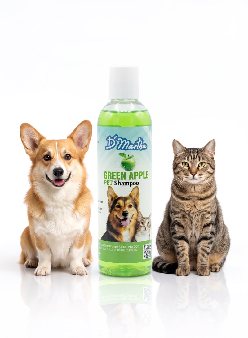 D'Martha Pet Shampoo for Dogs and Cats Green Apple 250ml – Deep Clean & Odor Removal Slicker Wash Formula | Refreshing Long-Lasting Fragrance for All Coats | Safe & Gentle Grooming for Puppies, Kittens, Adult Dogs & Cats - Image 1