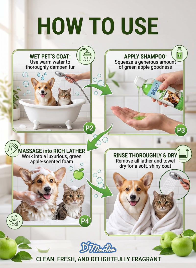 D'Martha Pet Shampoo for Dogs and Cats Green Apple 250ml – Deep Clean & Odor Removal Slicker Wash Formula | Refreshing Long-Lasting Fragrance for All Coats | Safe & Gentle Grooming for Puppies, Kittens, Adult Dogs & Cats - Image 3