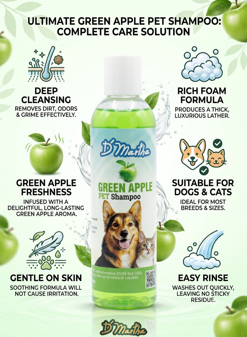 D'Martha Pet Shampoo for Dogs and Cats Green Apple 250ml – Deep Clean & Odor Removal Slicker Wash Formula | Refreshing Long-Lasting Fragrance for All Coats | Safe & Gentle Grooming for Puppies, Kittens, Adult Dogs & Cats - Image 2