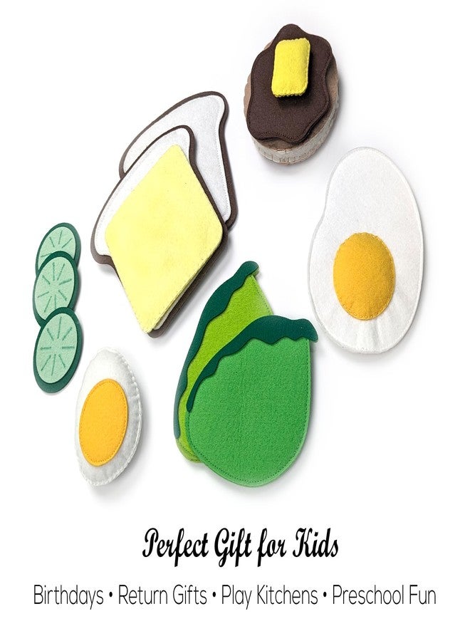 AGD Handmade Breakfast Toy Set, Pretend Play Kitchen Toys, Play Food for Kids - Plastic Free Washable (Felt Fabric, Set of 13 with potli) - Image 3