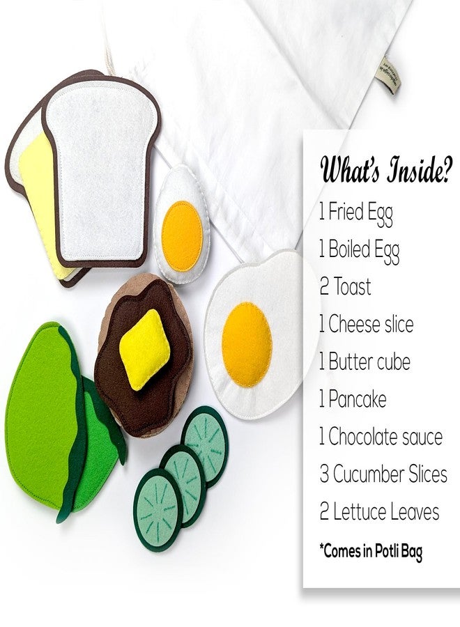 AGD Handmade Breakfast Toy Set, Pretend Play Kitchen Toys, Play Food for Kids - Plastic Free Washable (Felt Fabric, Set of 13 with potli) - Image 2