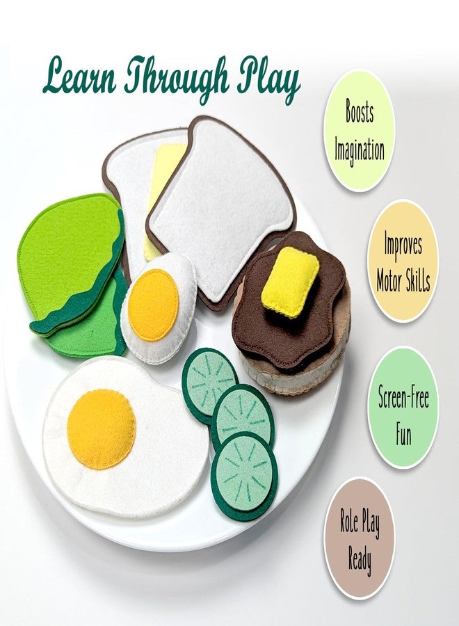 AGD Handmade Breakfast Toy Set, Pretend Play Kitchen Toys, Play Food for Kids - Plastic Free Washable (Felt Fabric, Set of 13 with potli) - Image 5