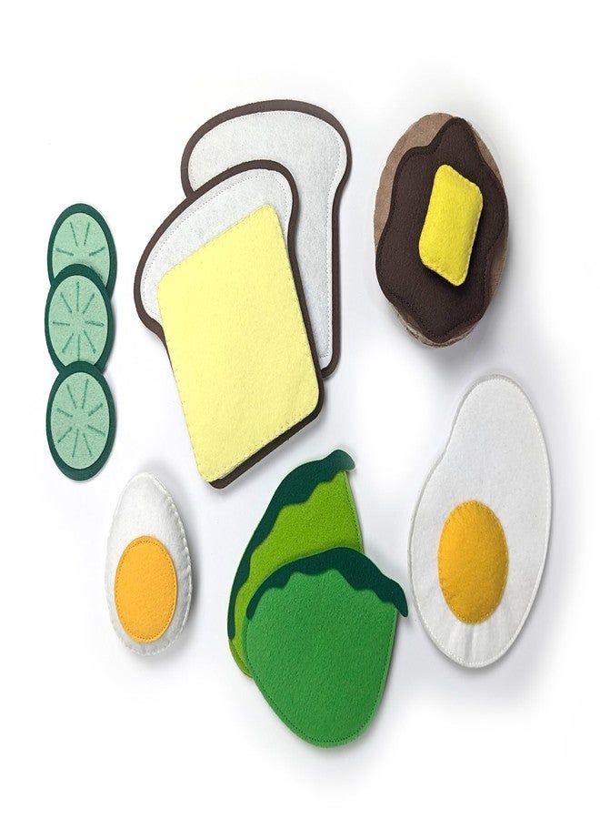 AGD Handmade Breakfast Toy Set, Pretend Play Kitchen Toys, Play Food for Kids - Plastic Free Washable (Felt Fabric, Set of 13 with potli) - Image 1