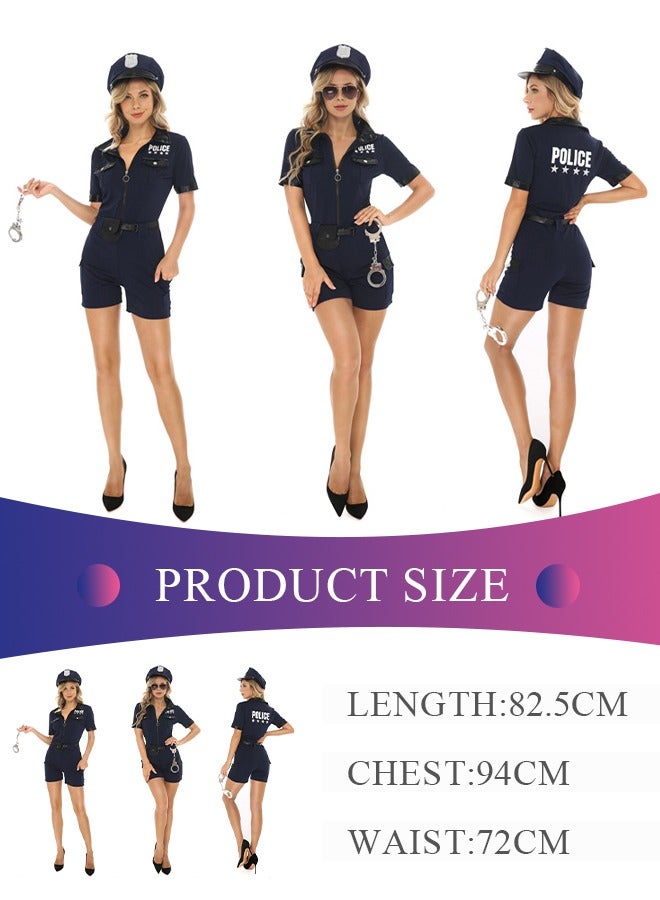 GROIC Women's Police Cosplay Costume Adult Uniform Outfit Black with Cuff Hat Belt Waistbag  - Image 5