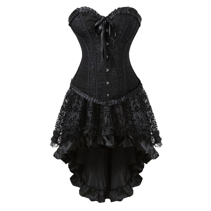 Classic Lotus Leaf Lace Jacquard Adjustable Court Body Shaping Split Set Flocking Luxury Long Dress - Image 3
