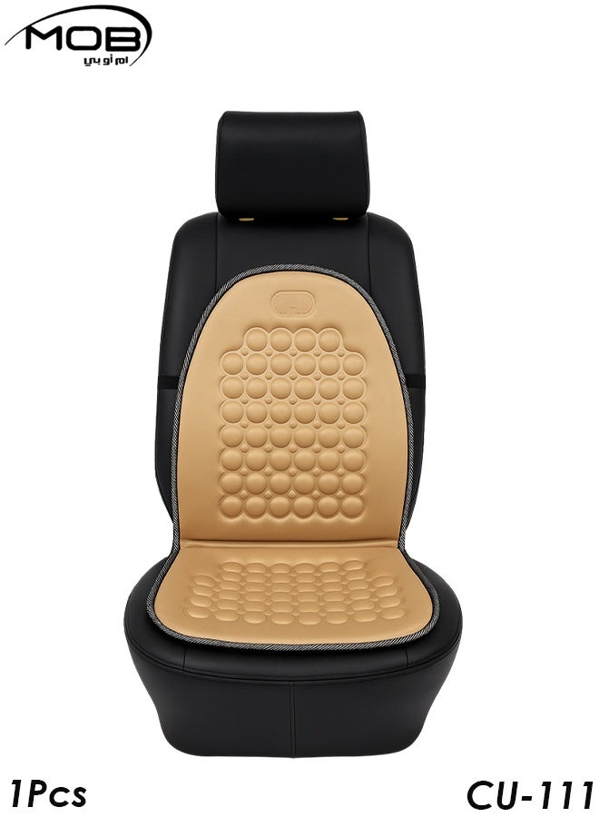 MOB Beige Car Seat Cushion CU-111 – 1PCS, Universal Fit for SUVs, Trucks, and Cars, Breathable PU Leather, Massage Effect, Comfortable Support for Long Drives, Easy to Clean, Ideal for Office and Home Use, Durable and Stylish Seat Protector - Image 1