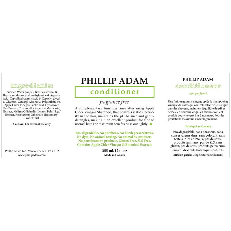 Phillip Adam Fragrance Free Shampoo and Conditioner Set with Apple Cider Vinegar - pH Balancing - Enhance Shine and Smoothness- 12 Ounce Each - Image 3