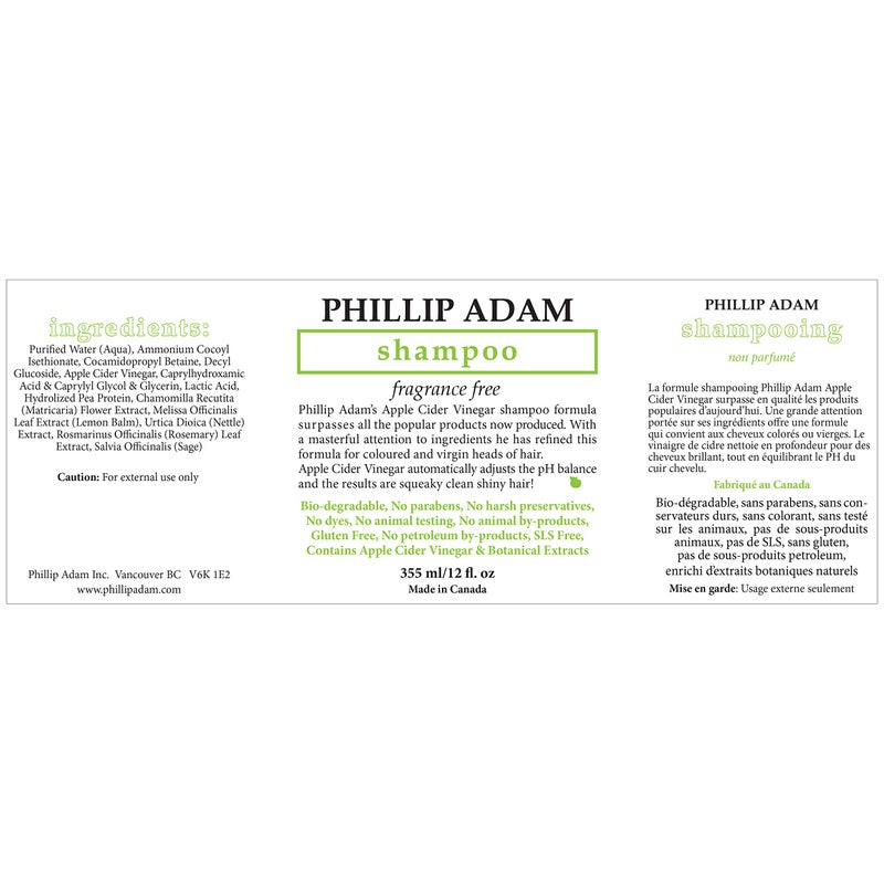 Phillip Adam Fragrance Free Shampoo and Conditioner Set with Apple Cider Vinegar - pH Balancing - Enhance Shine and Smoothness- 12 Ounce Each - Image 2