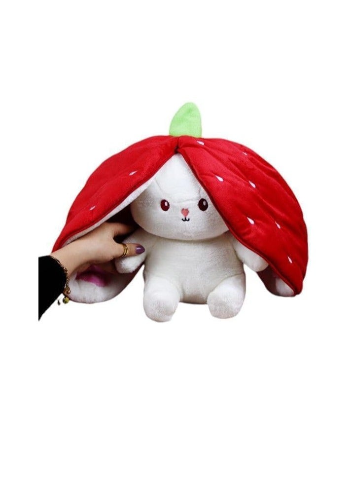 Cute Strawberry Rabbit Plush Toy, Dino White Rabbit Stuffed with Pink Fruit Cover, 2 in 1 Transforming Design - Image 2