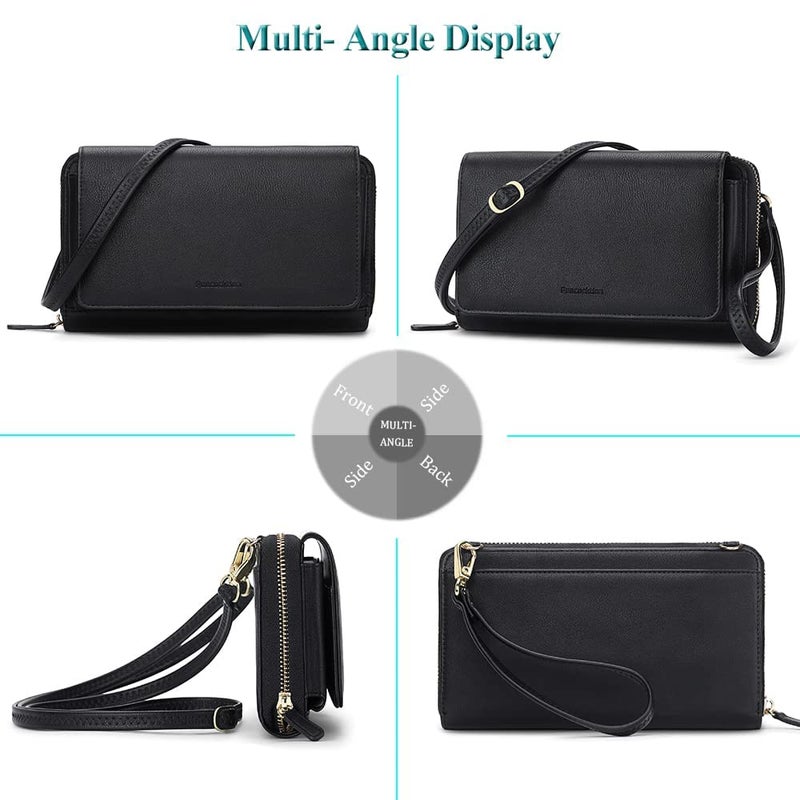 PEACOCKTION Peacocktion Women Wallet Purse Credit Card Holder with RFID, Large Capacity Crossbody Wristlet Clutch 2 Straps, Black  - Image 3