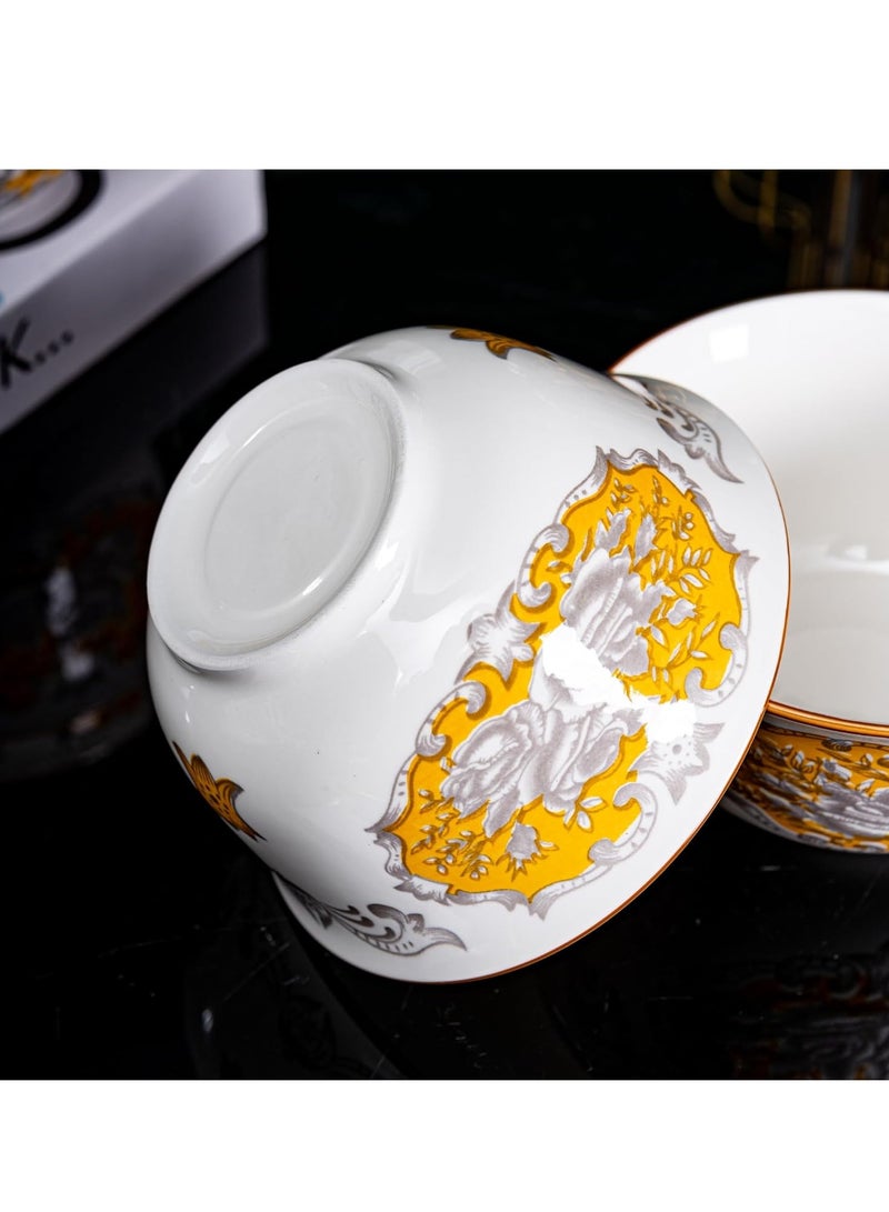 GOLD MANTIS 12-Piece Gold and White Floral Pattern Ceramic Dinnerware Set - Includes 4x 10.2-Inch Plates, 4x 8-Inch Plates, 4x 5.5-Inch Bowls | Microwave & Dishwasher Safe | Elegant Tableware for Stylish Dining - Image 4