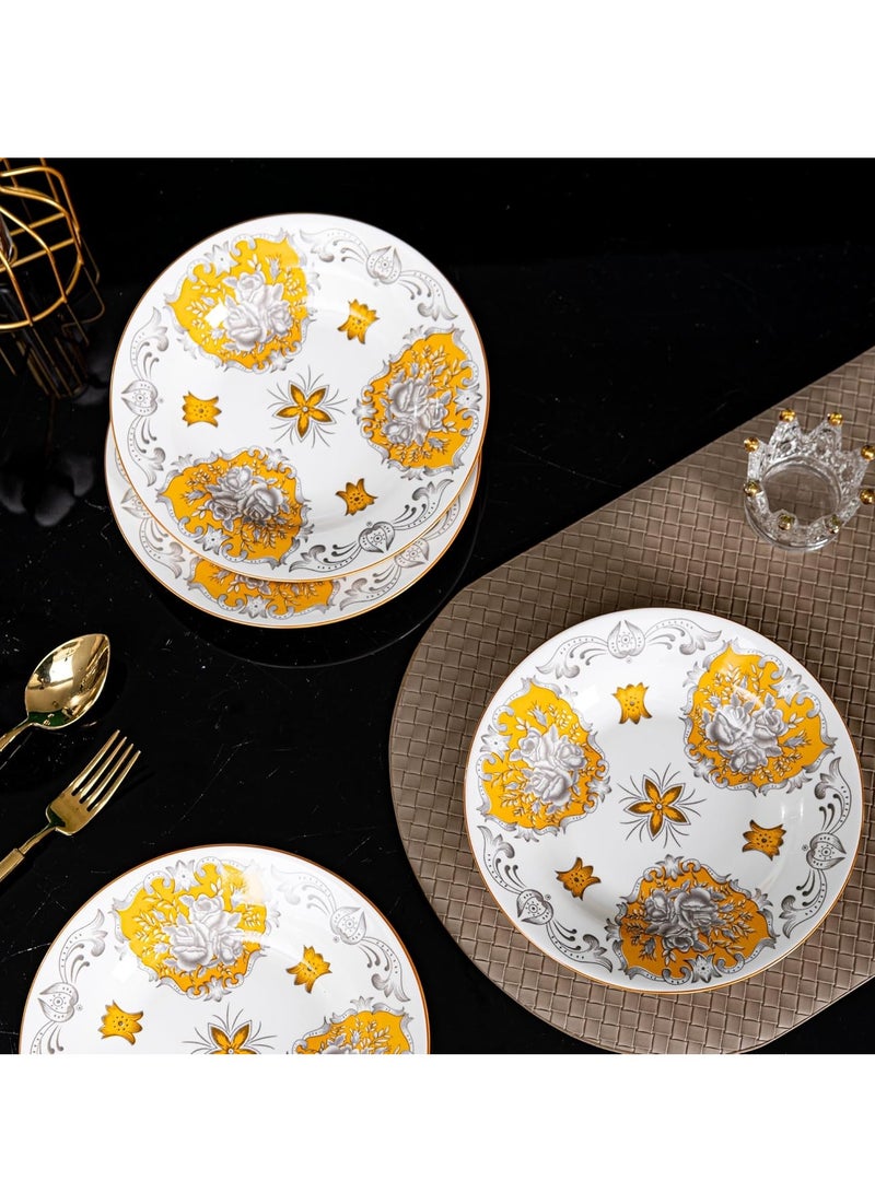 GOLD MANTIS 12-Piece Gold and White Floral Pattern Ceramic Dinnerware Set - Includes 4x 10.2-Inch Plates, 4x 8-Inch Plates, 4x 5.5-Inch Bowls | Microwave & Dishwasher Safe | Elegant Tableware for Stylish Dining - Image 2