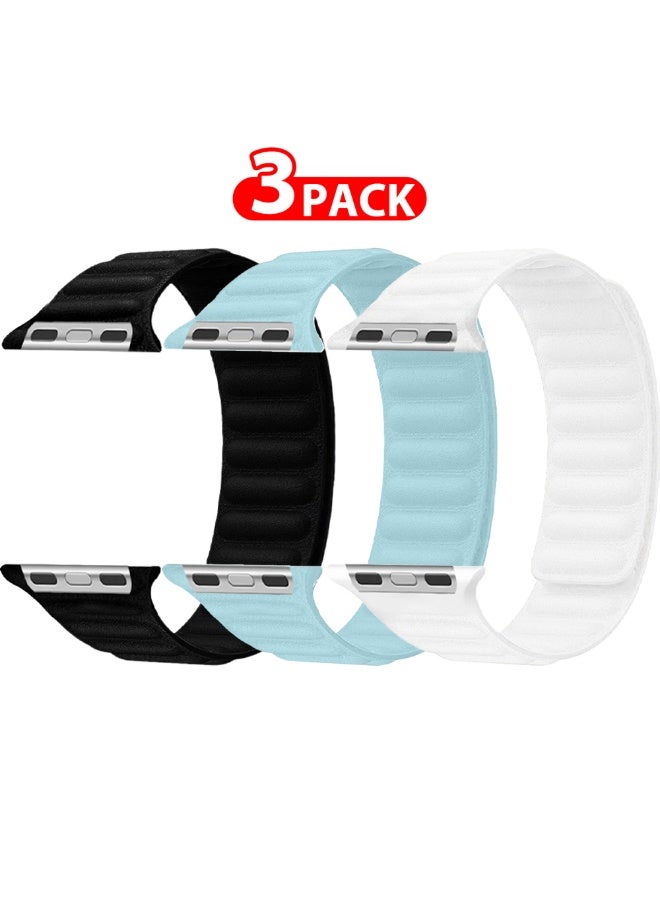 CATANES 3 Packs Replacement Band for Apple Watch Band 49mm 46mm 45mm 44mm -Leather Link Strap Magnetic Loop Adjustable Bracelet - Image 2