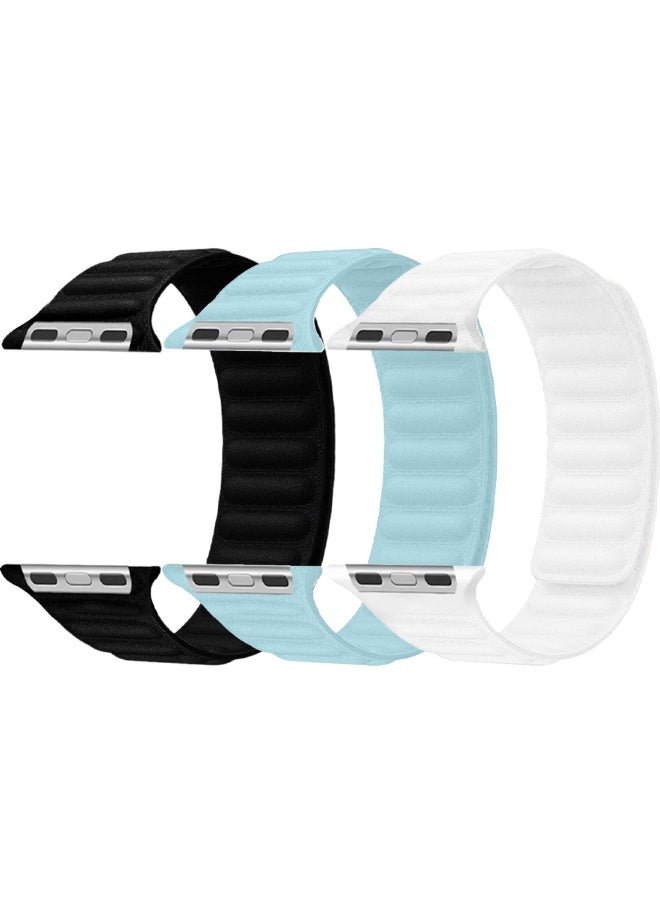CATANES 3 Packs Replacement Band for Apple Watch Band 49mm 46mm 45mm 44mm -Leather Link Strap Magnetic Loop Adjustable Bracelet - Image 1