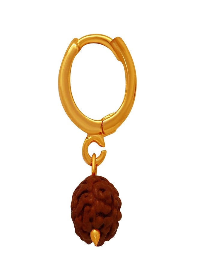 Mahi Gold Plated Lord Shiva Rudraksh Drop Piercing Singel Mens Earrings (BB1101012G) - Image 1
